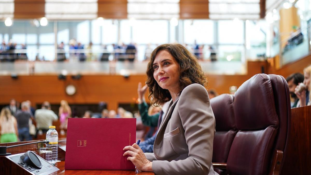 Isabel Díaz Ayuso durante el debate de investidura en la Asamblea de Madrid.