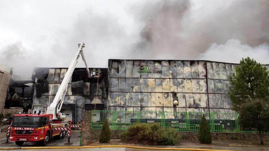 Incendio que destruyó ayer una fábrica de productos lacteos en Ávila.