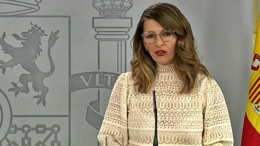 Captura de la rueda de prensa ofrecida ayer por Yolanda Díaz.