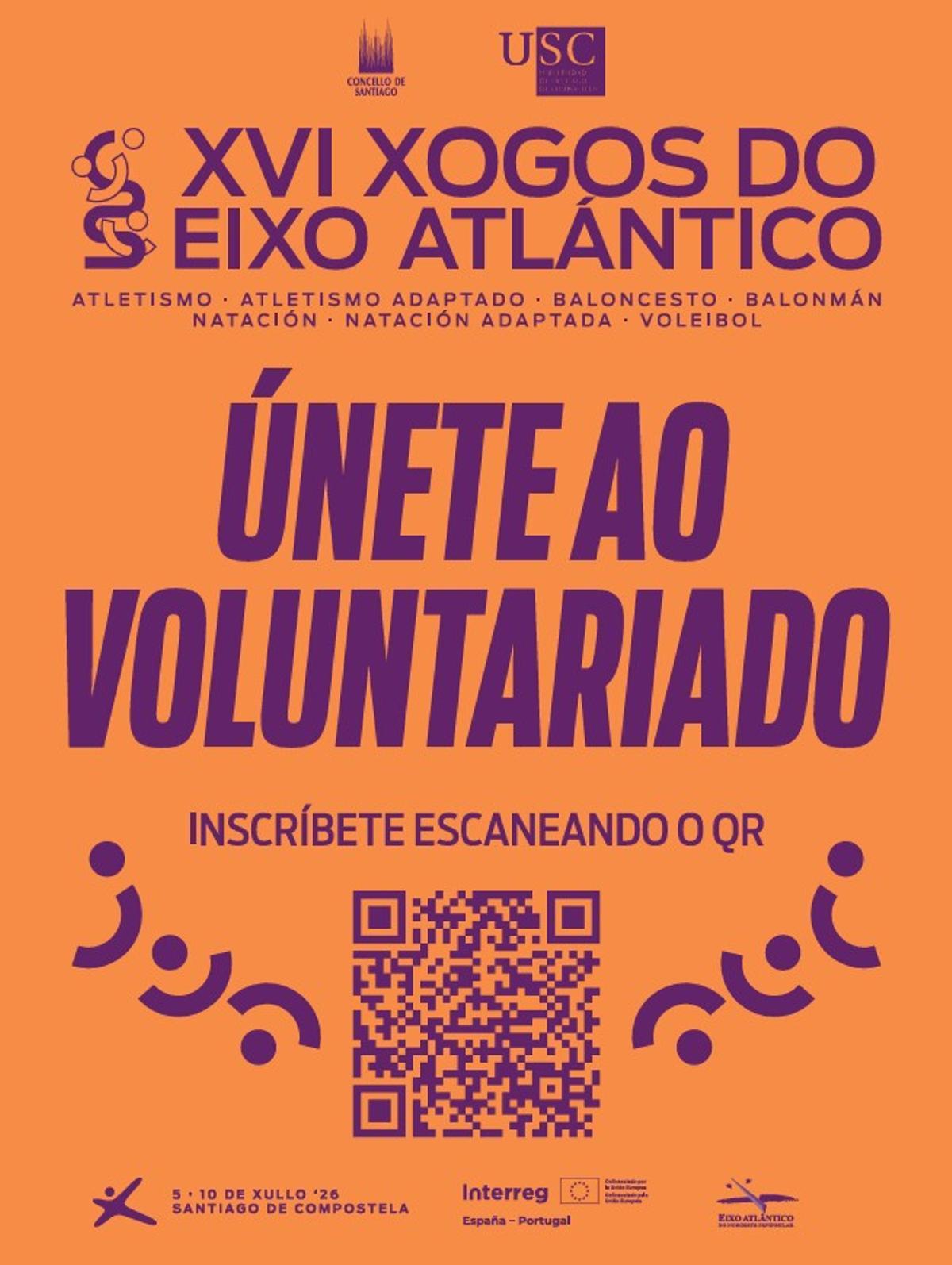 Cartel del evento con el código QR de acceso para inscribirse como voluntario