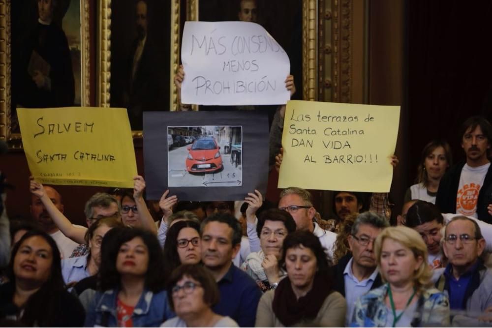 El pleno del Ayuntamiento de Palma aprueba la ordenanza de terrazas y la prohibición del alquiler turístico