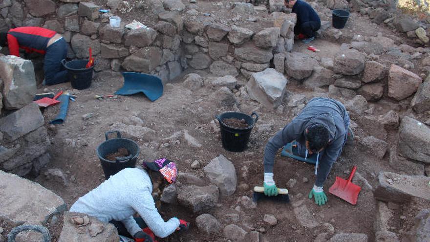 Equipo de arqueólogos de Tibicena trabaja en el yacimiento de La Fortaleza.