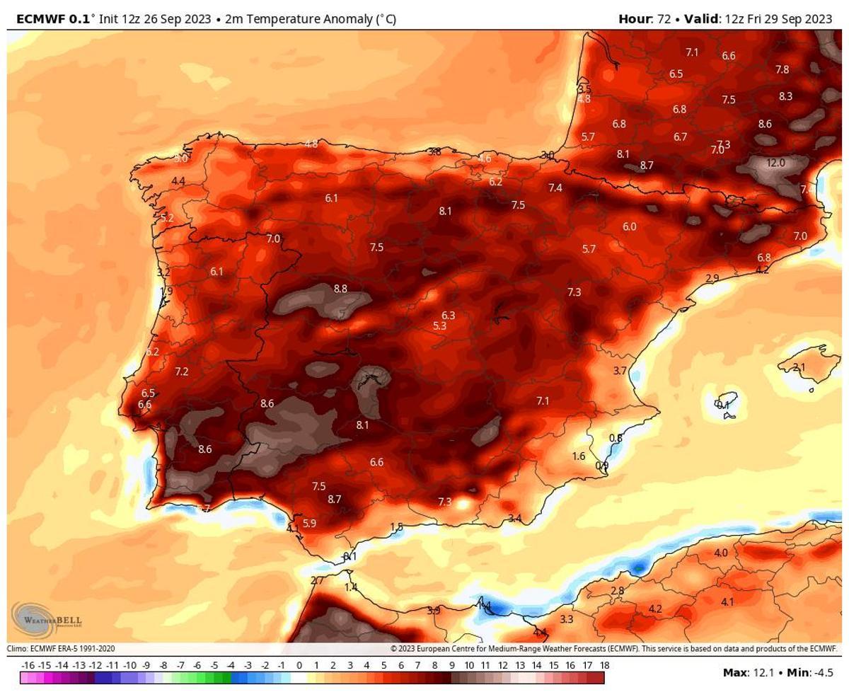 Anomalía de calor de este martes, 26 de septiembre Anomalía de calor de este martes, 26 de septiembre