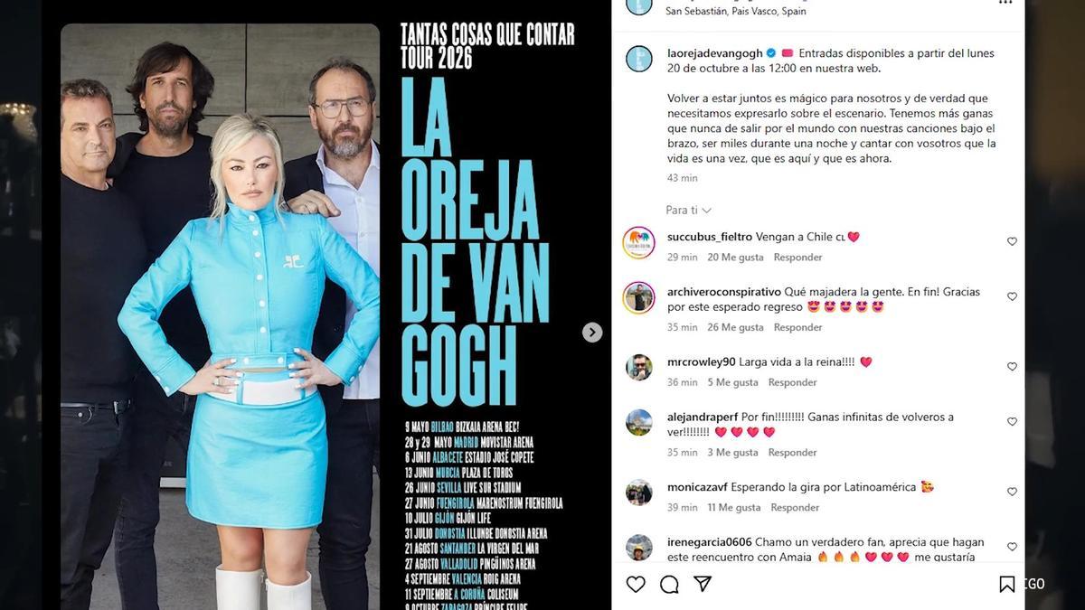 La Oreja de Van Gogh actuará en el Roig Arena en 2026