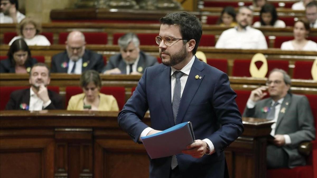 Pere Aragonès, en un pleno del Parlament.