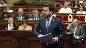 Pere Aragonès, en un pleno del Parlament.