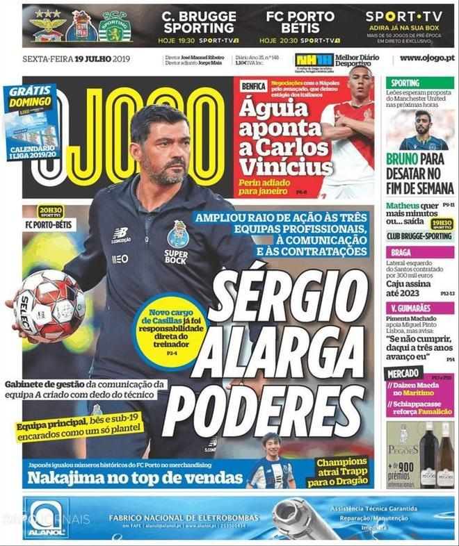 La portada de O JOGO del 19 de julio