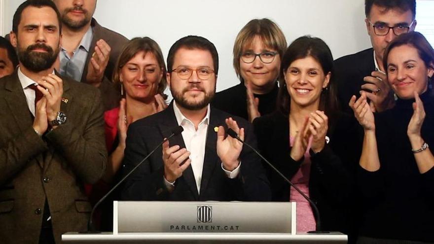 La directiva d&#039;ERC, celebrant la resolució del TJUE sobre Junqueras