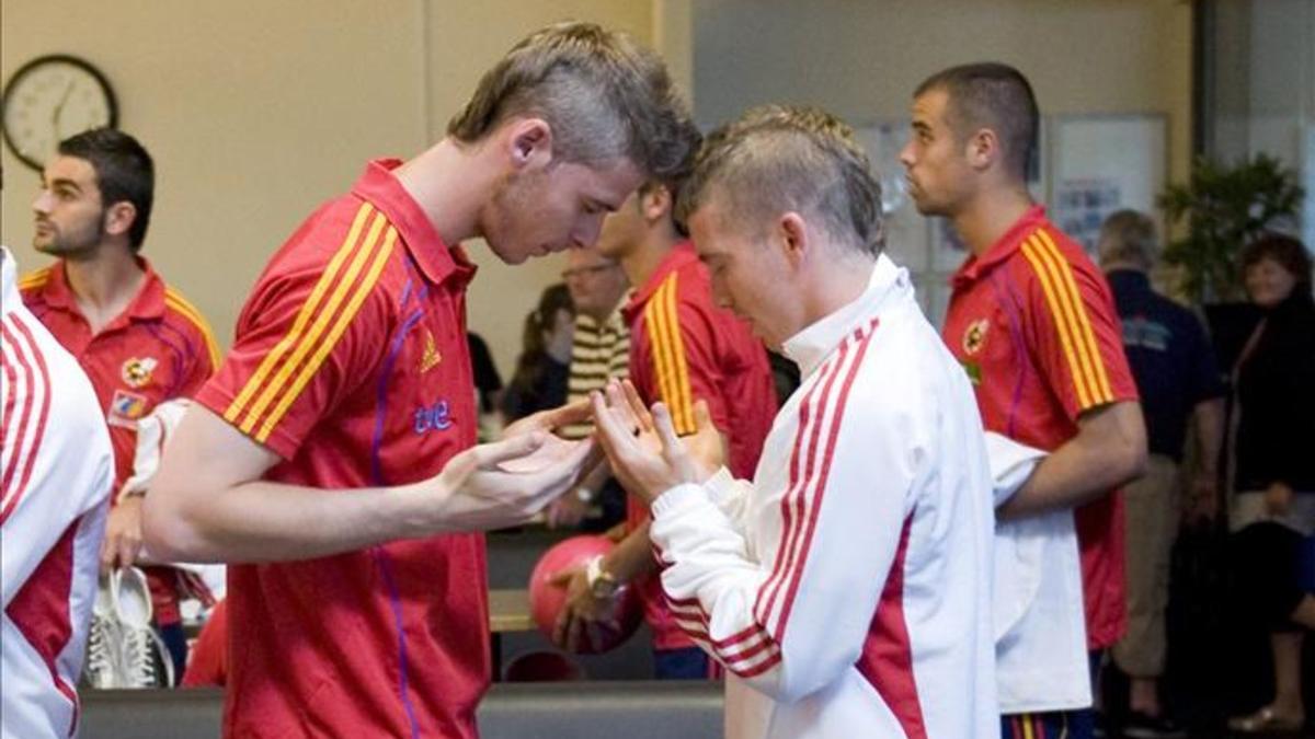 De Gea y Muniain, en una concentración de la selección española