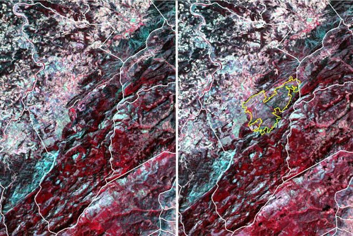 Comparativa de l’efecte de l’incendi d’Horta de Sant Joan a través d’una imatge del 2009 i una altra del 2011.