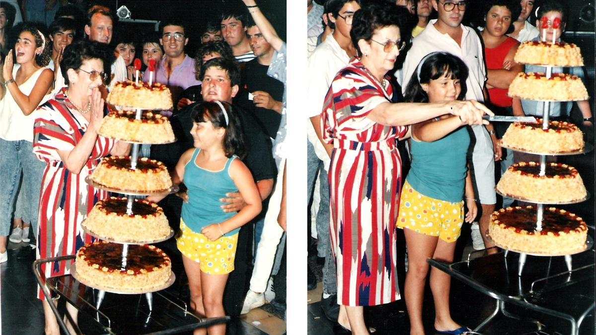 Teresa Rondán, la principal alma mater de Club 47, corta una tarta en la fiesta del 20º aniversario de la discoteca.