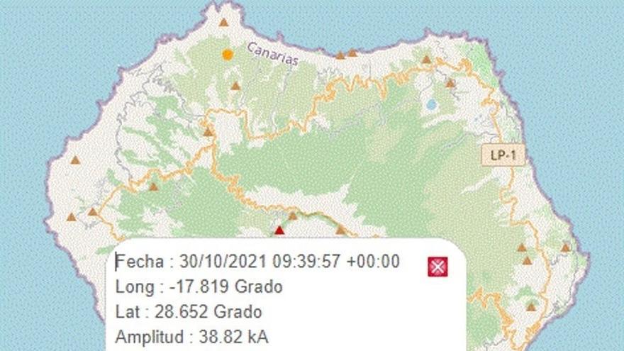 Localización de los rayos volcánicos en la isla de La Palma