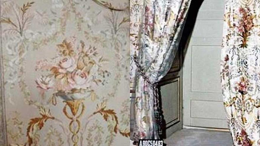 Pantalla de la chimenea de Meirás tapizada con el tejido que encargó Alfonso XII para el Palacio Real