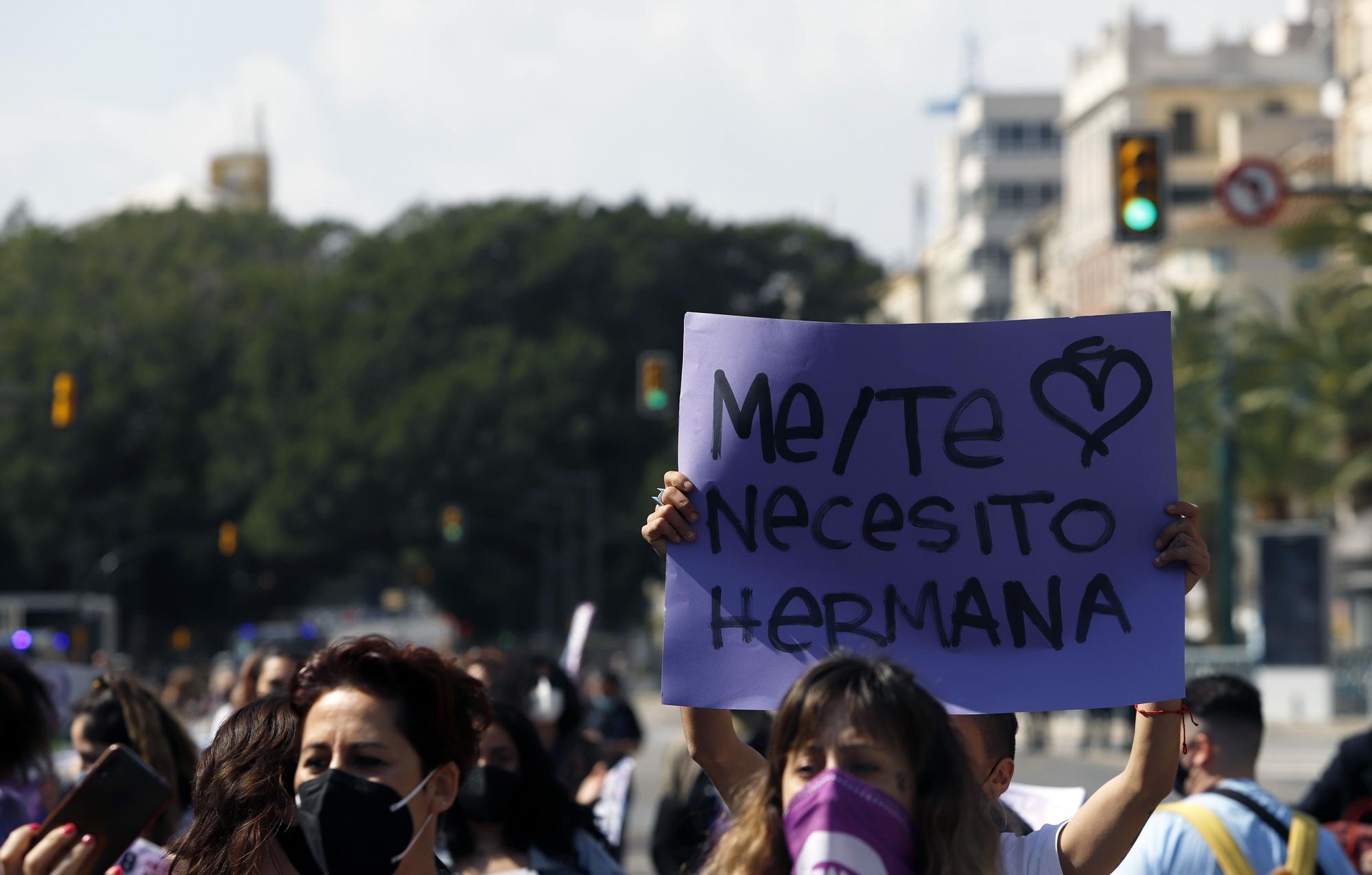 Manifestación por el 8M en las calles del Centro de Málaga