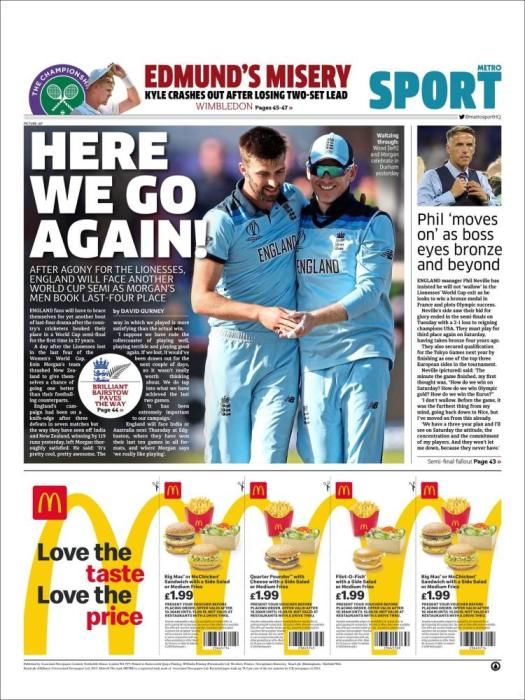 Portada METRO SPORT jueves 4 de julio 2019