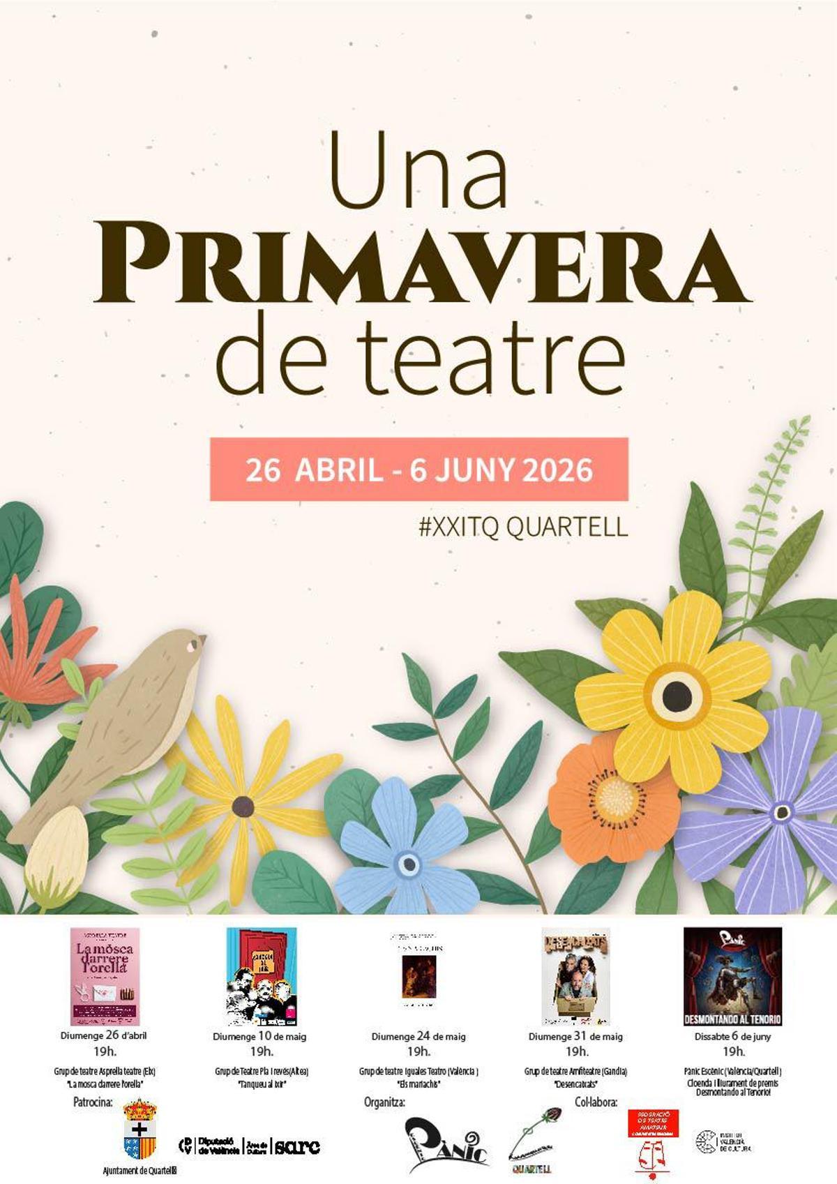 Cartel 'Una Primavera de teatre' de Quartell.