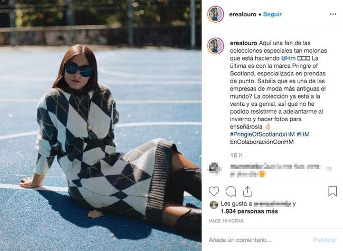 La estilista e 'influencer' Erea Louro con look de Pringle of Scotland x H&M