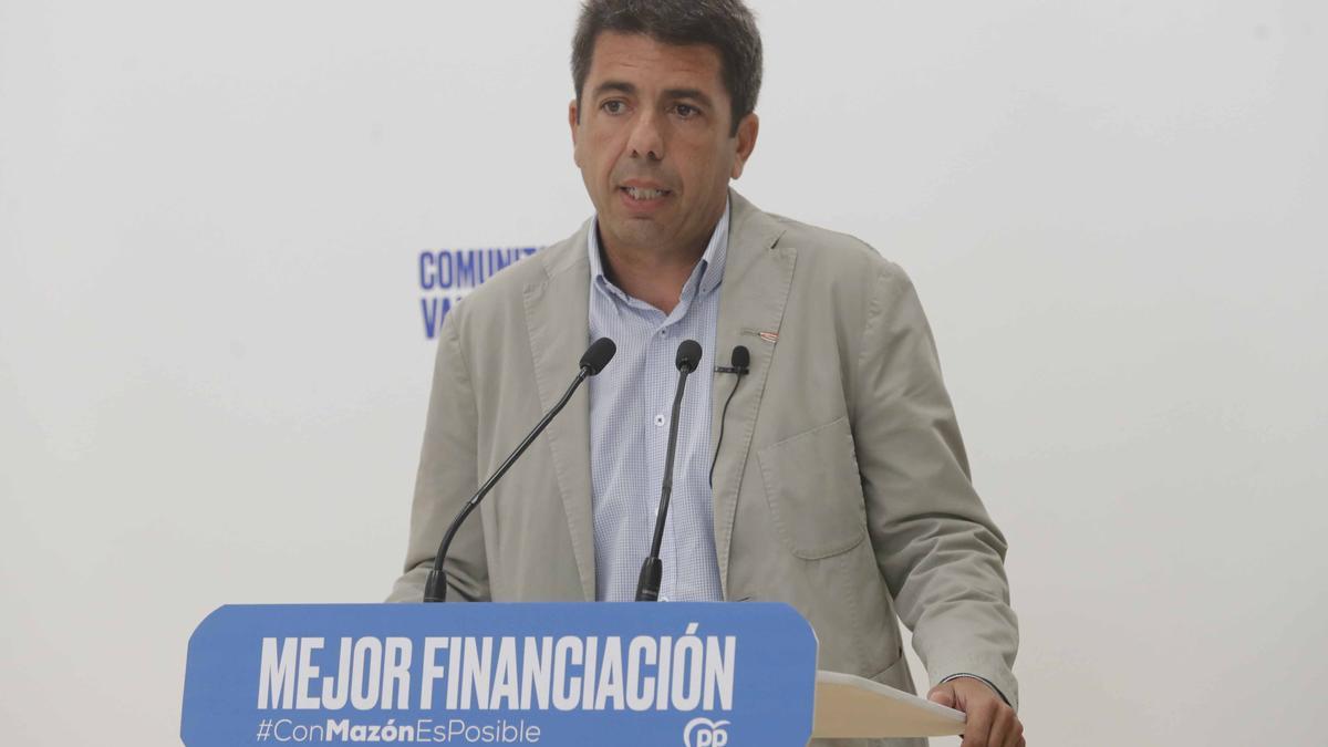 El presidente del PPCV, Carlos Mazón, en una comparecencia