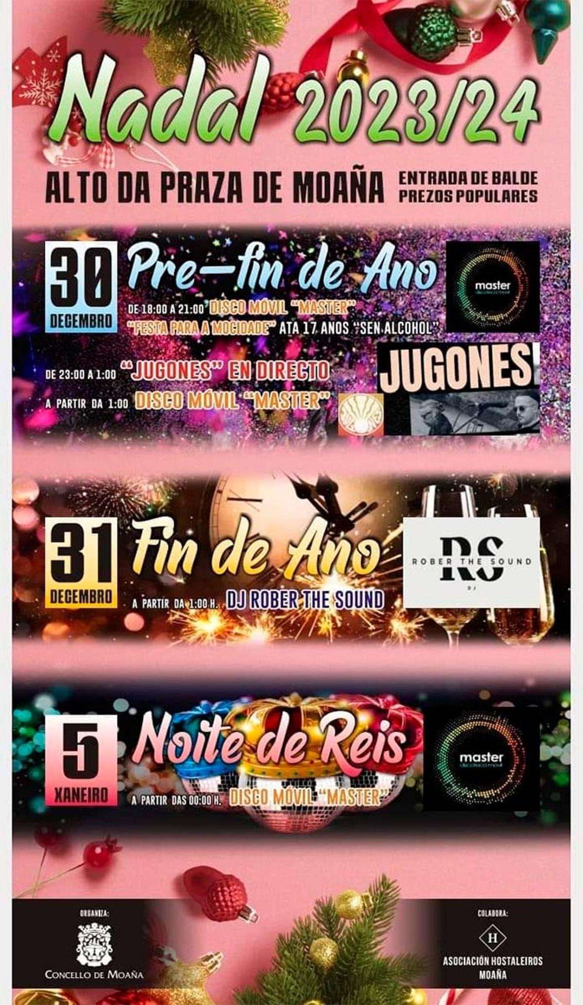Cartel de las fiestas de Fin de Año 2023 organizadas en Moaña.