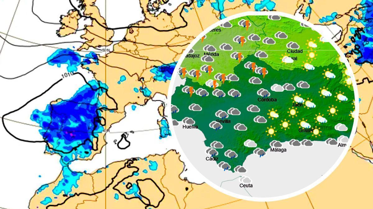 Previsión en España según el modelo europeo y mapa de Aemet centrado en Andalucia este miércoles.