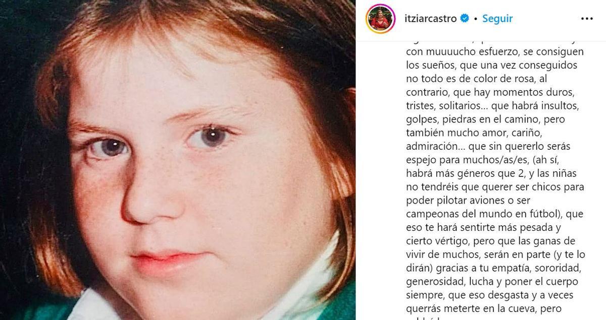 El emotivo mensaje que Itziar Castro se dedicó en redes sociales.