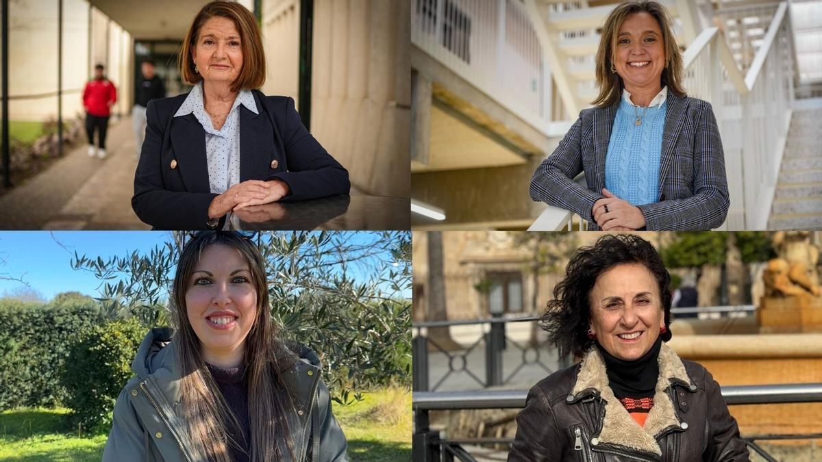 Isabel Cuadrado (decana en la UEx de 1993 a 1998), Berta Caro (única decana de la UEx en la actualidad), Ahitana Gómez (actual alcaldesa de Millanes) y Manoli Frutos (primera alcaldesa de la democracia en Valverde de Mérida).