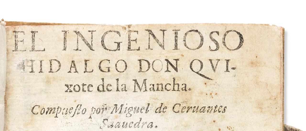 Detalle de la portada de &quot;Don Quijot de la Mancha&quot; impreso en València en 1605.