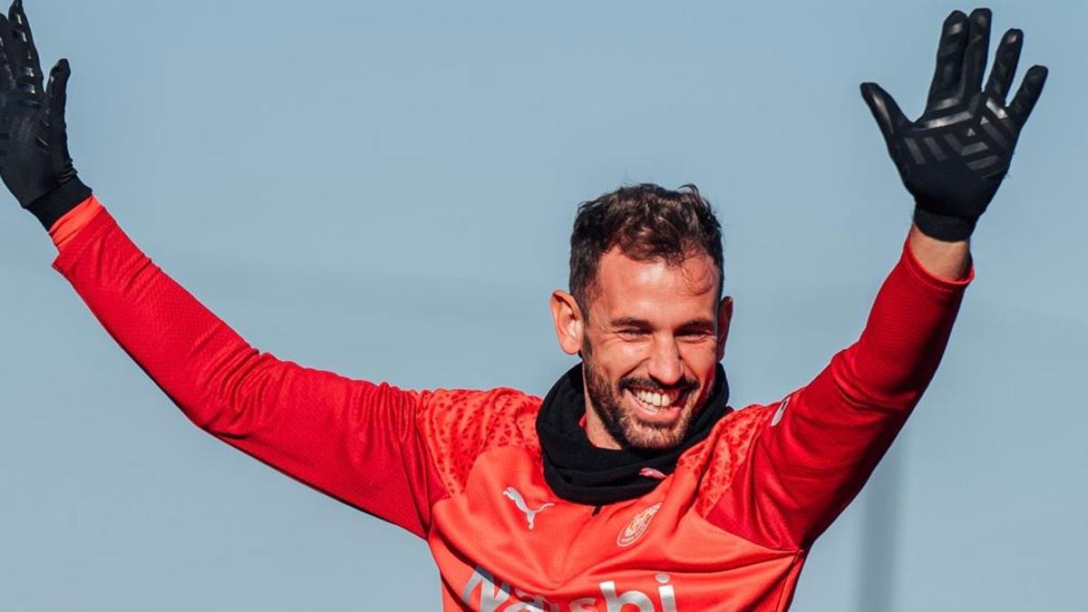 Cristhian Stuani, durant l'entrenament d'ahir.