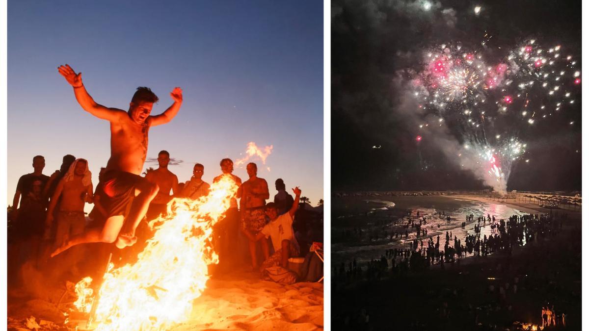 Imágenes de la Nit de Sant Joan en las playas de Castellón. A la derecha, foto del Torreón en Benicàssim.