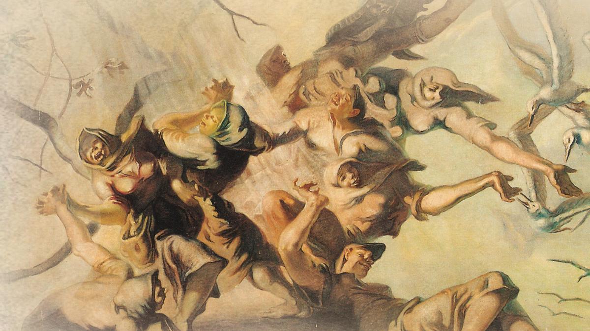 Fragmento del mural del artista Jesús Arencibia que figura en la portada de la novela 'El banquete de las brujas'.