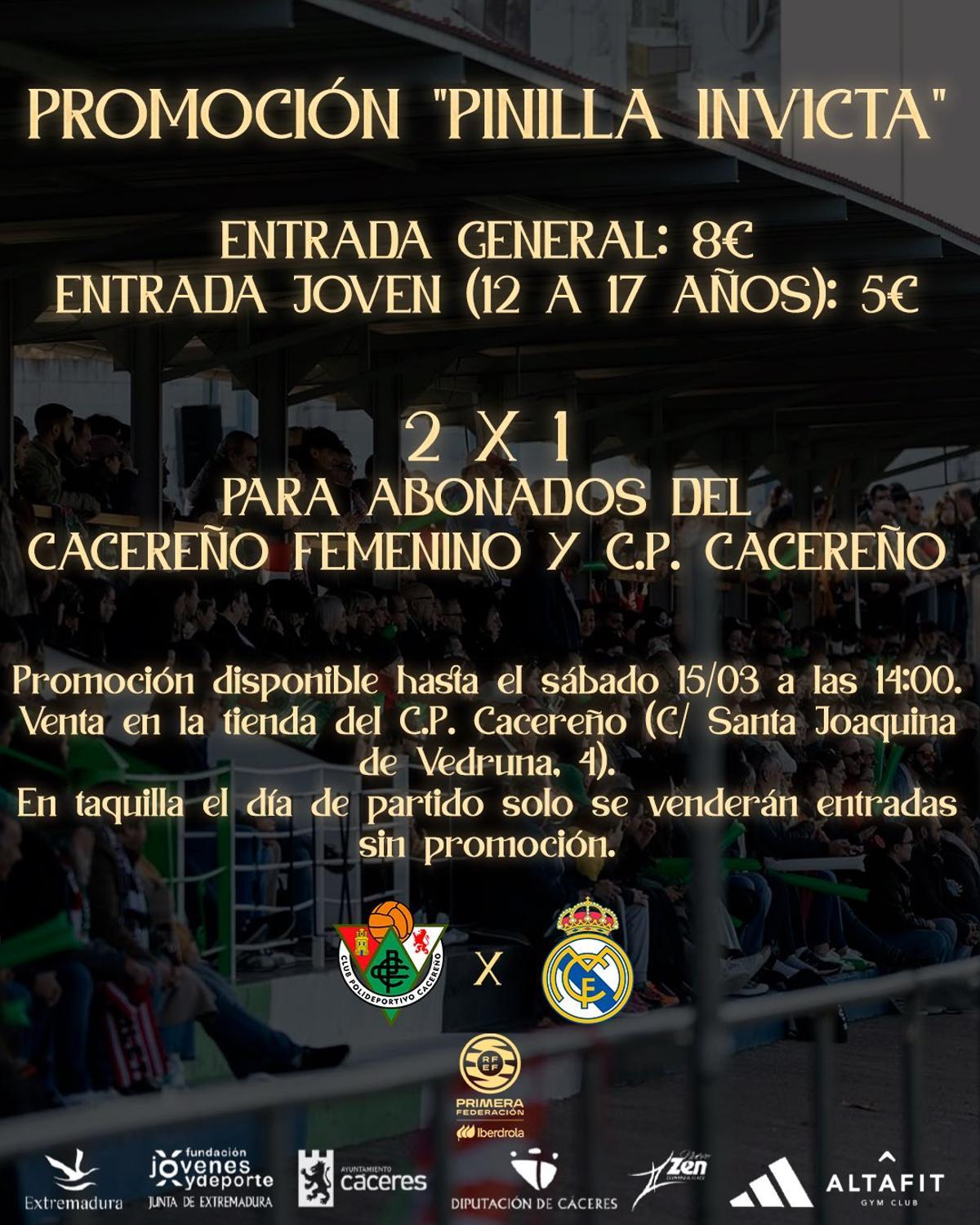 Cartel con la promoción del Cacereño Femenino para el partido del domingo.