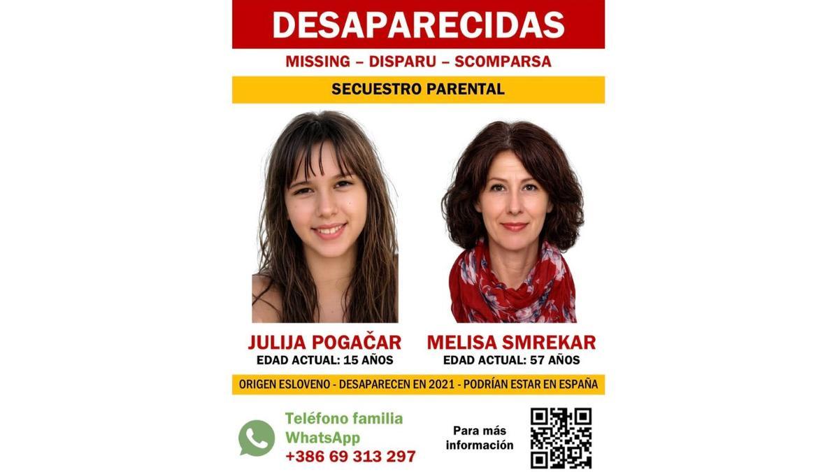 Cartel de la desaparición de Julija y Melisa, con una recreación de cómo sería ahora su aspecto físico actual.