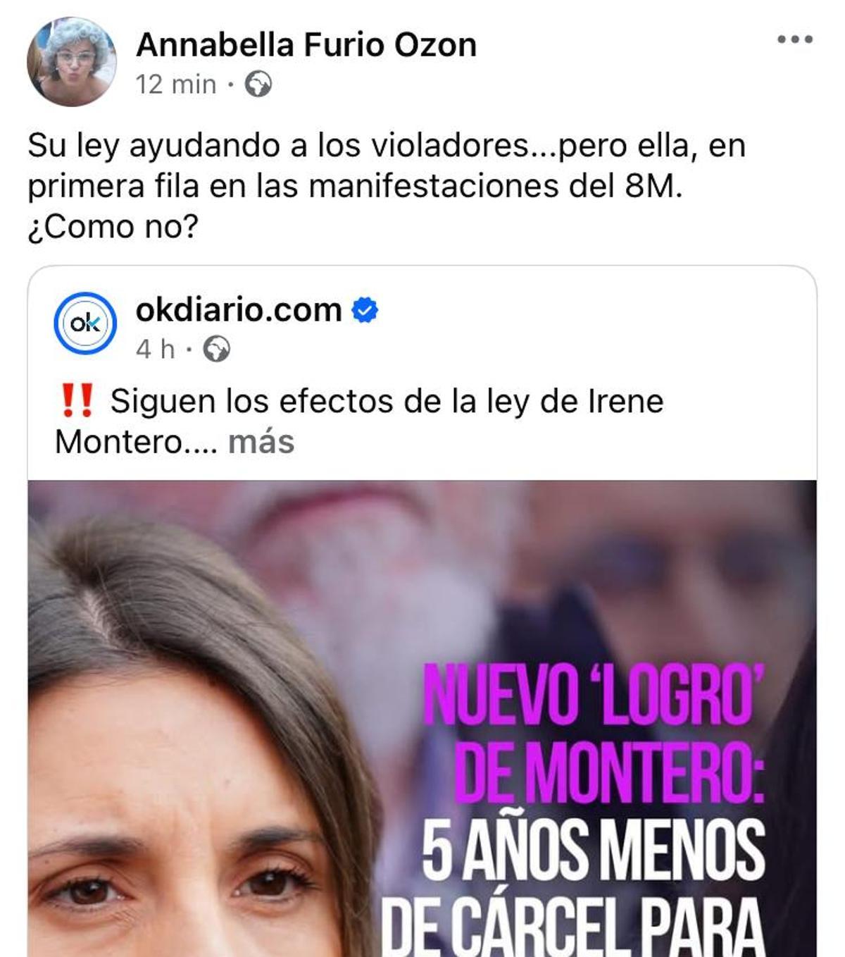 Captura de un post de Facebook del perfil de la concejala de Nàquera Annabella Furió.