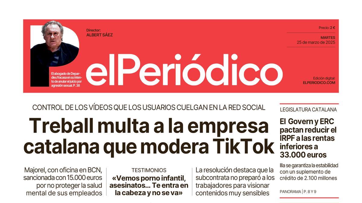 La portada de EL PERIÓDICO del 25 de marzo de 2025