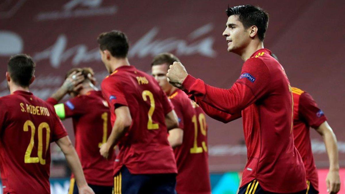 Álvaro Morata celebra efusivamente el gol que abrió el marcador