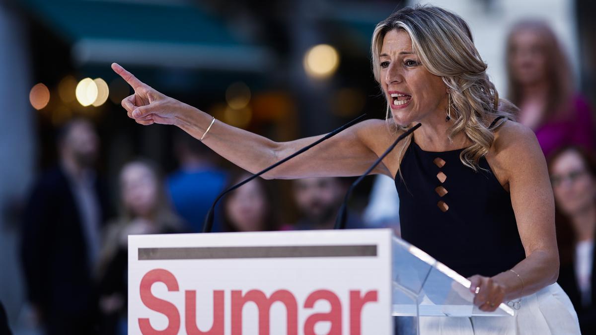 La vicepresidenta y líder de Sumar, Yolanda Díaz, el jueves en el acto de inicio de campaña para las elecciones europeas del 9 de junio.