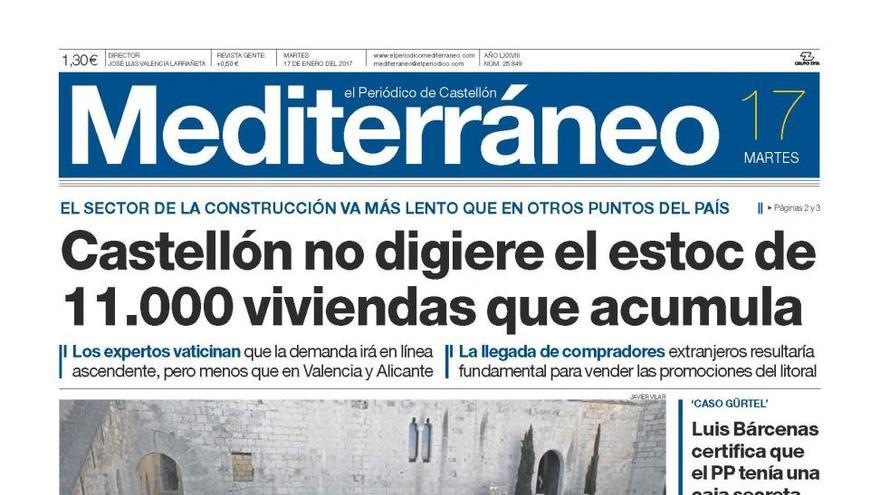 Castellón no digiere el estoc de 11.000 viviendas que acumula, en la portada de Mediterráneo