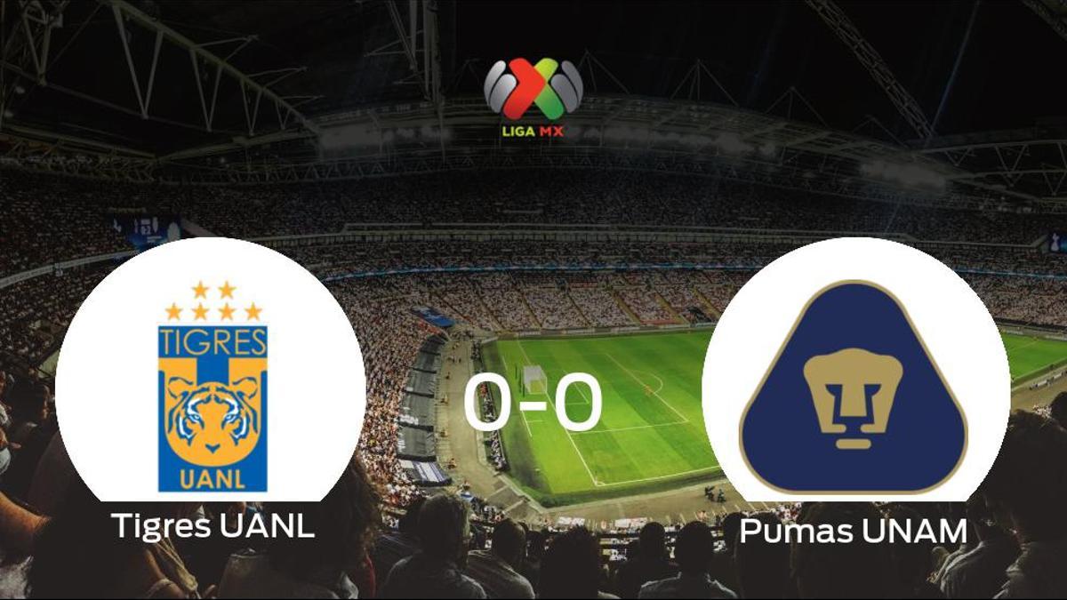 El Tigres UANL y el Pumas UNAM se reparten los puntos en un partido sin goles (0-0)