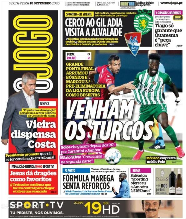 Portada O JOGO viernes 18/09/2020