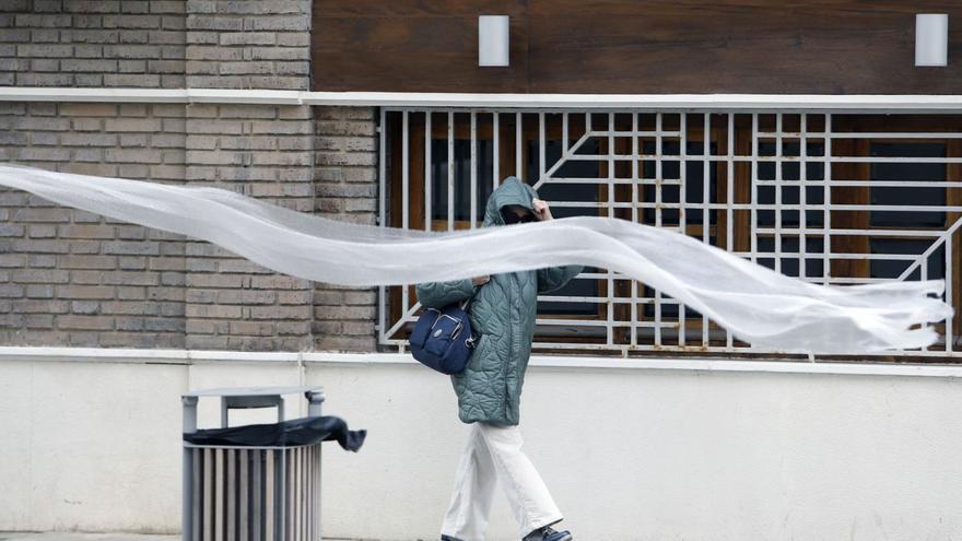 Una persona camina por la calle en Málaga durante una jornada de fuerte viento.