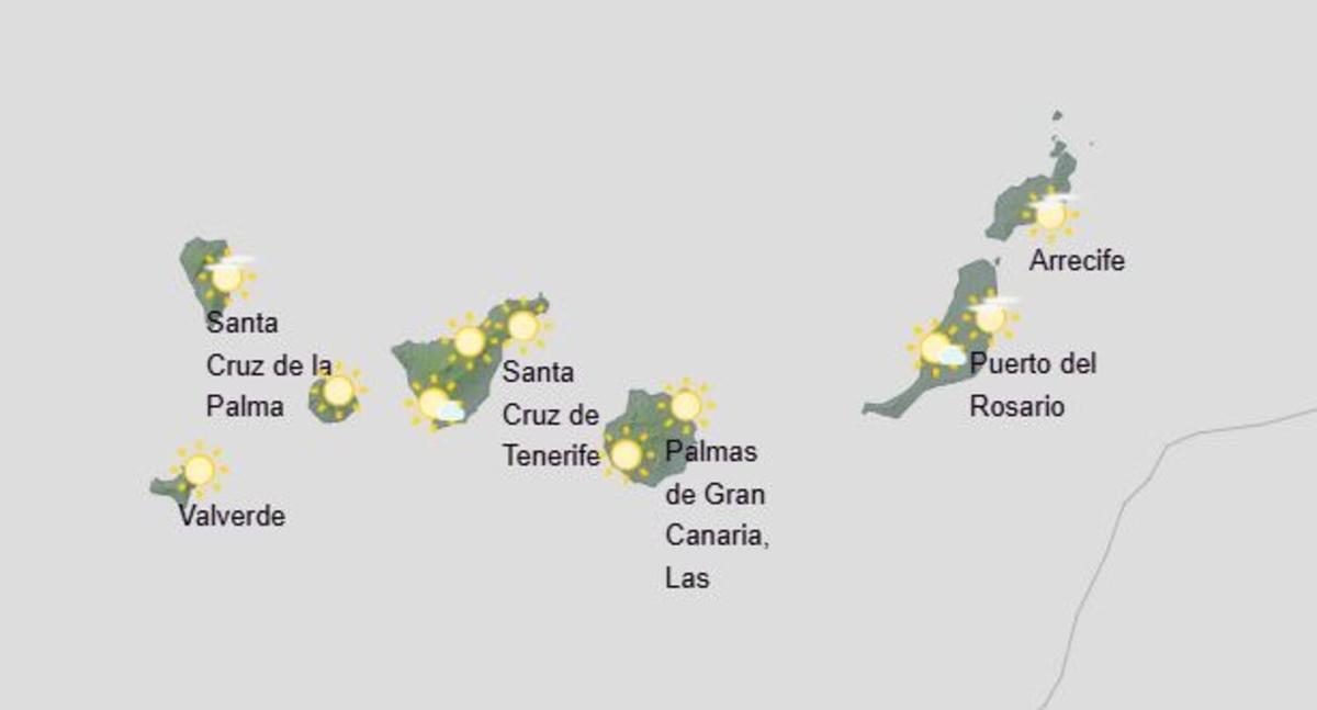 Pronóstico de la Aemet del tiempo en Canarias para las 13.00 horas del domingo 8 de febrero de 2026.
