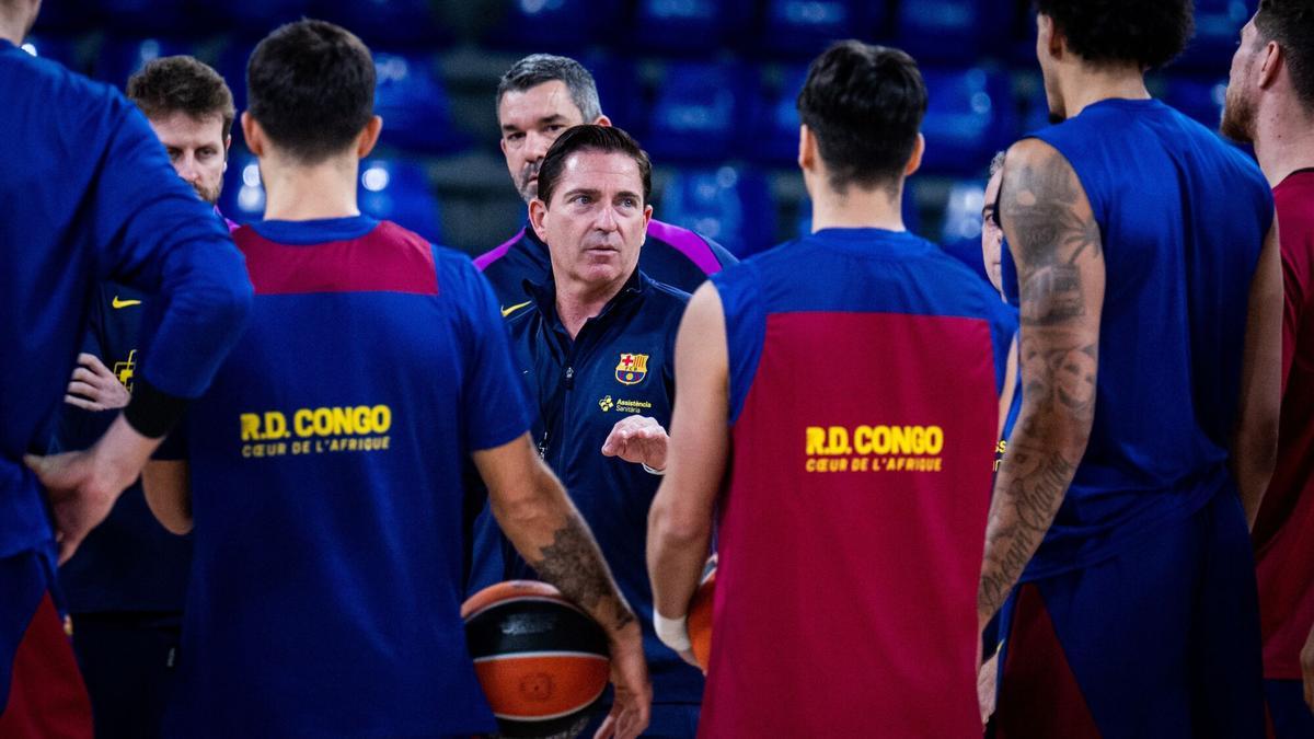 Xavi Pascual, en su primer entrenamiento con la plantilla de baloncesto.