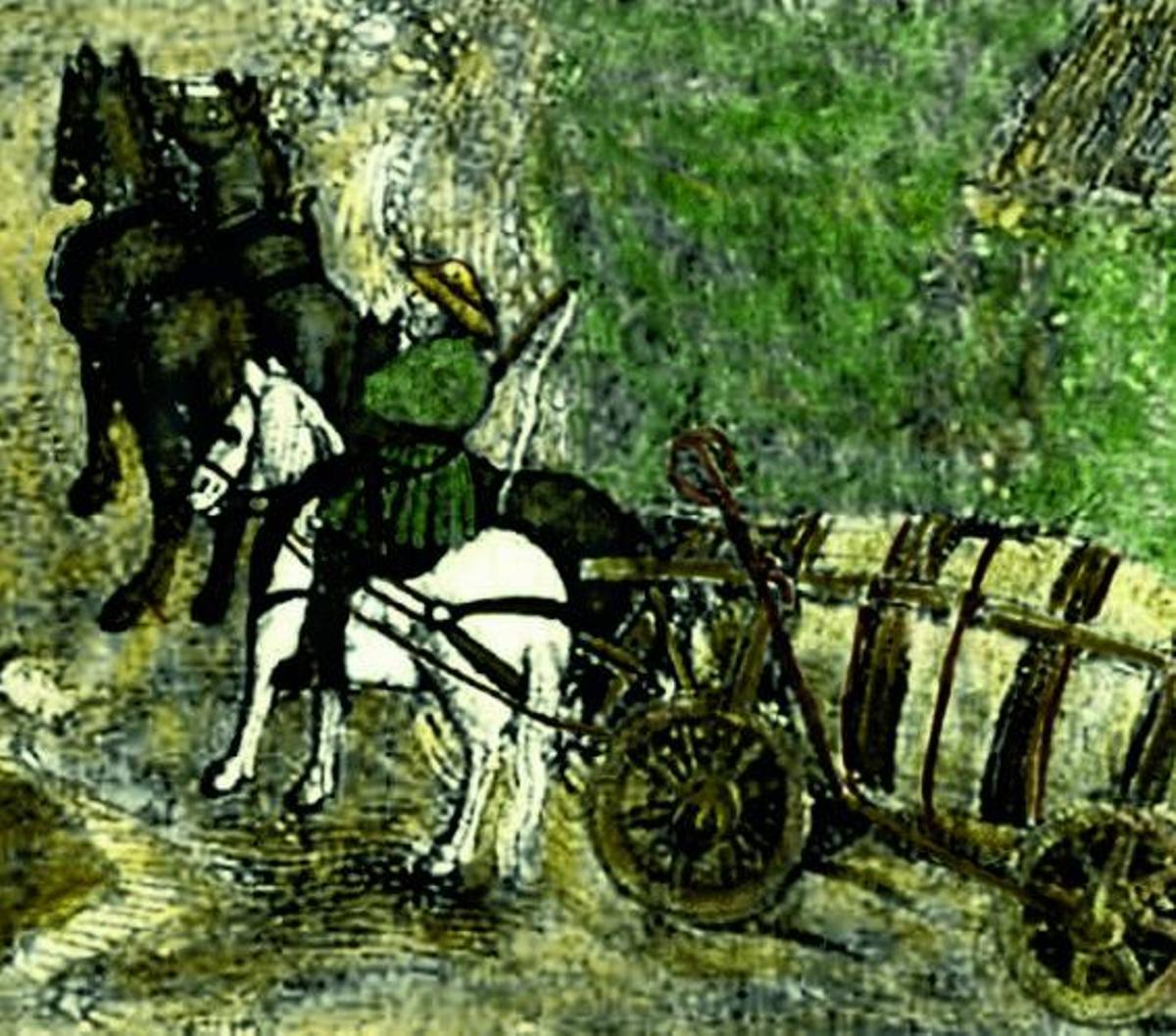 Transporte de viño nun camiño medieval. | // ARQUIVO DO AUTOR