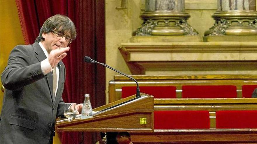 El President de la Generalitat, Carles Puigdemont, ahir durant la seva intervenció al Parlament