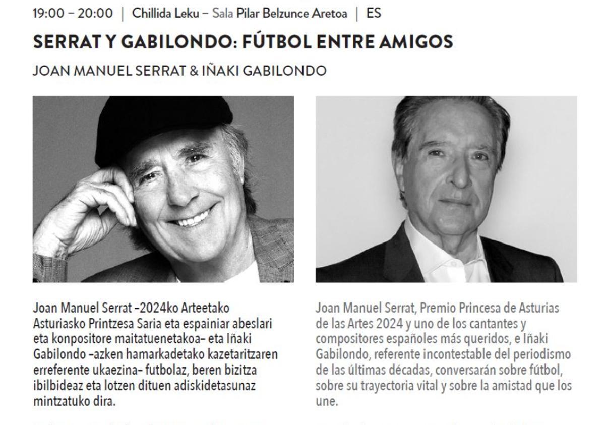 Serrat y Gabilondo charlarán en el Museo Chillida-Leku