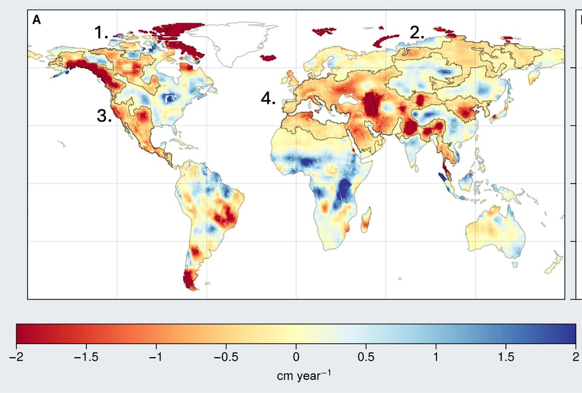 Mapa del descenso de las reservas mundiales de agua