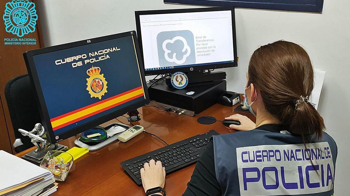 Una agent de la Policia Nacional investigant estafes a Internet.
