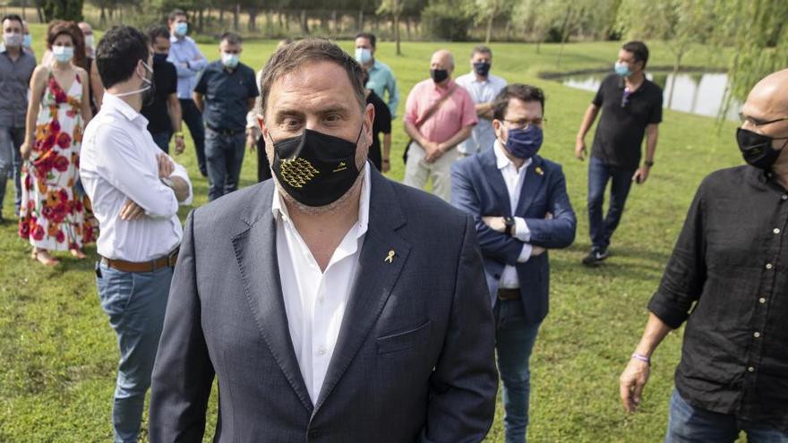 Oriol Junqueras durant la trobada amb càrrecs d&#039;ERC, ahir a Santa Coloma de Farners |