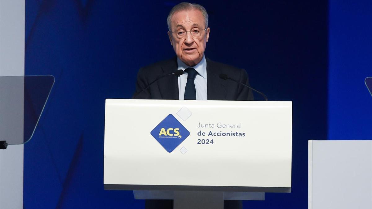 El presidente de ACS, Florentino Pérez, durante la pasada junta general de accionistas de ACS, celebrada en mayo.