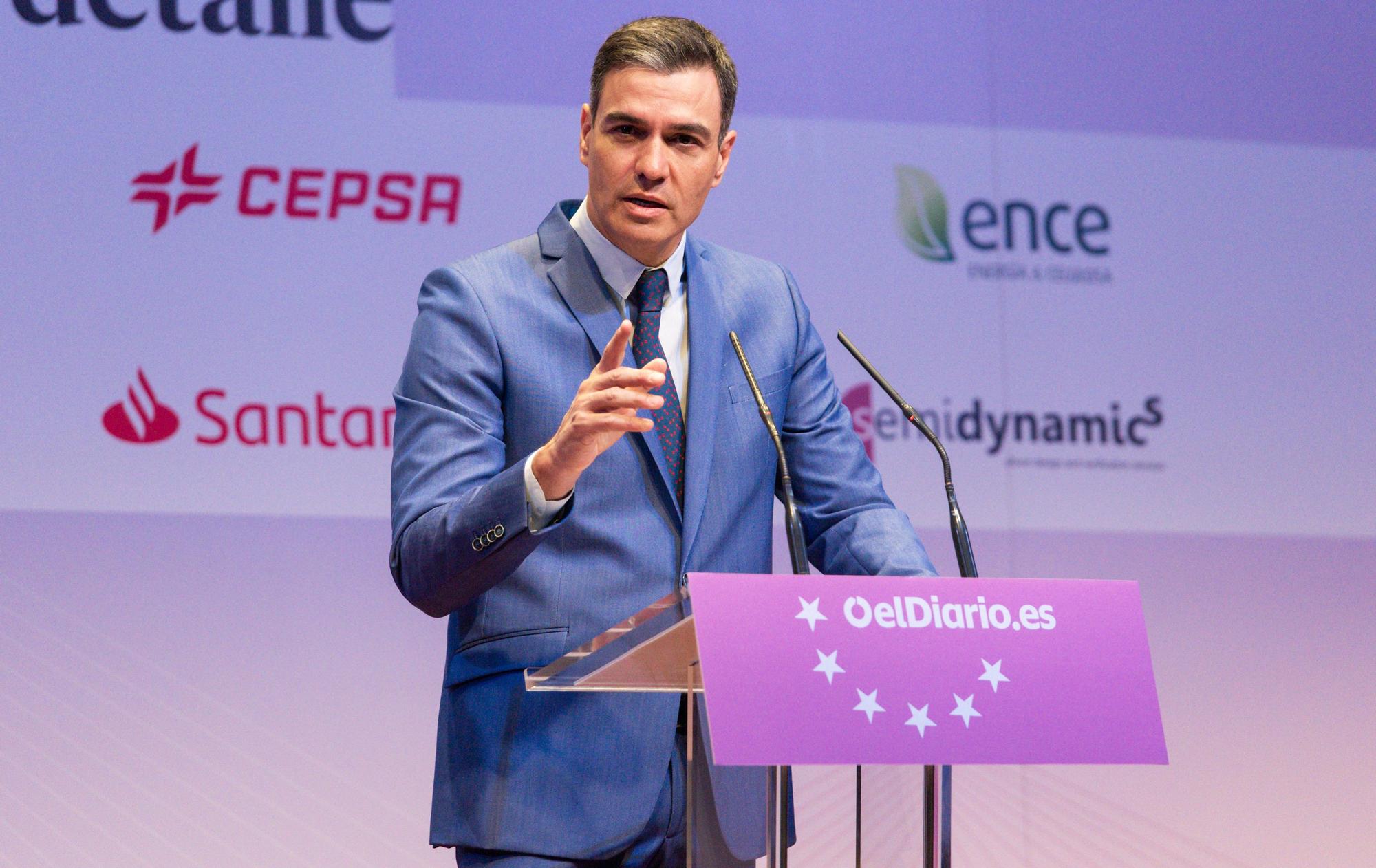 El presidente del Gobierno, Pedro Sánchez, en la inauguración de unas jornadas sobre los fondos europeos de recuperación en Madrid en 2022.